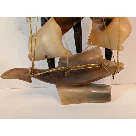 Handcrafted Horn Sailing Ship Decor - 12" Tall - Unique Nautical Figurine - Picture 2 of 6